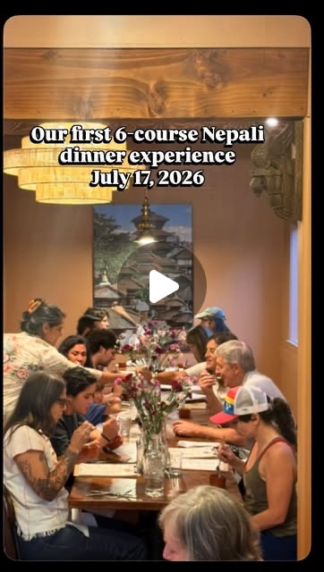 Guests at a long table at Kathmandu Hippie's first 6-course Nepali dinner, July 17, 2026